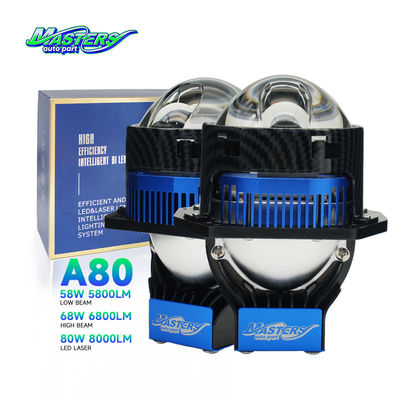 마스터스 A80 렌즈 LED 레이저 / 하이 / 로 빔 85W 8500 루멘스 3 인치 듀얼 레이저 프로젝터